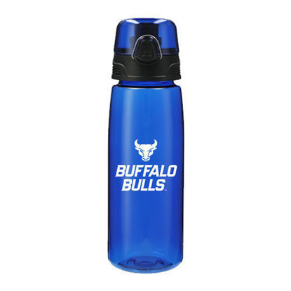 Product image of blue 25 oz. Tritan Water Bottle with the UB spirit mark and the words "Buffalo Bulls" on the front.