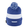 Blue Nike winter hat with grey stripe and blue and white pom on top. Buffalo Bulls wordmark on back patch.