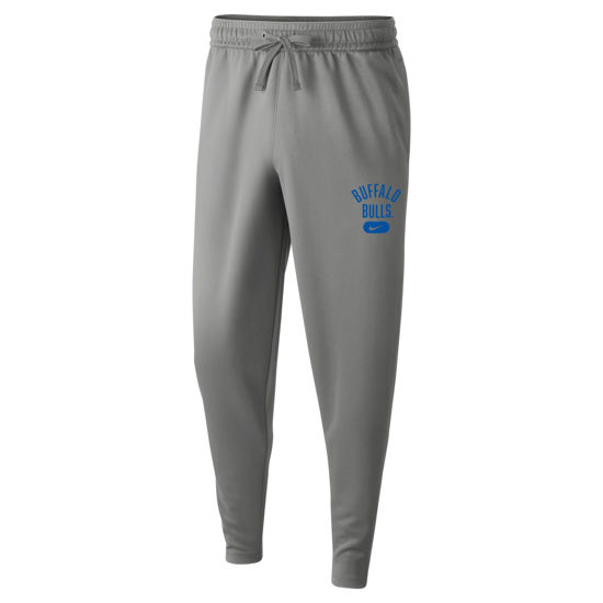 Grey Nike Spotlight '21 Pant product photo with blue "Buffalo Bulls" and Nike swoosh on left hip