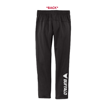 Product image of black Youth Jogger Pant with Spirit Mark and BUFFALO lock-up in white on back of right leg