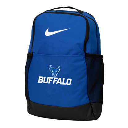 Nike Brasilia Blue Backpack with Spirit Mark + Buffalo stacked lock-up in royal blue and white
