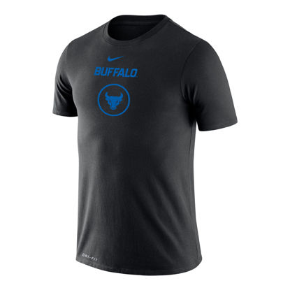 black short-sleeve Nike legend t-shirt with Nike swoosh, BUFFALO wordmark and spirit mark inside a circle in blue