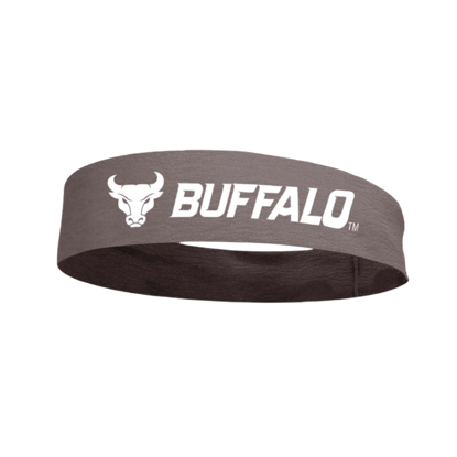 product image: grey headband with Spirit Mark + BUFFALO lock-up in white