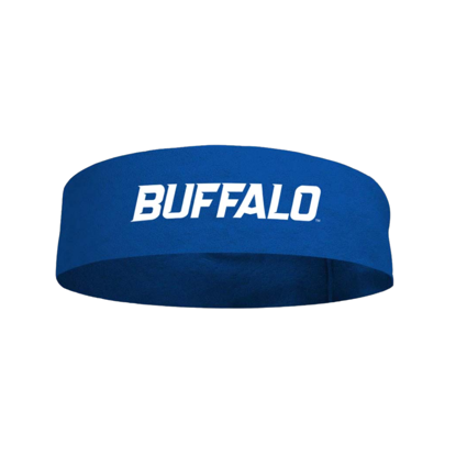 product image of royal blue headband with BUFFALO wordmark in white across the front