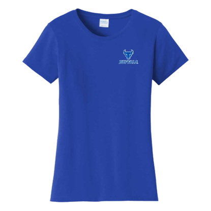 product image of royal blue short sleeve shirt with Spirit Mark+BUFFALO stacked lock-up in UB Blue and white