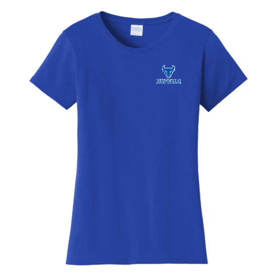 product image of royal blue short sleeve shirt with Spirit Mark+BUFFALO stacked lock-up in UB Blue and white