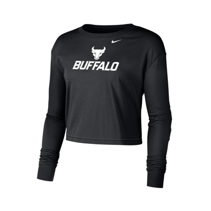 black long-sleeve shirt with Spirit Mark+BUFFALO stacked lock-up in white on the full chest