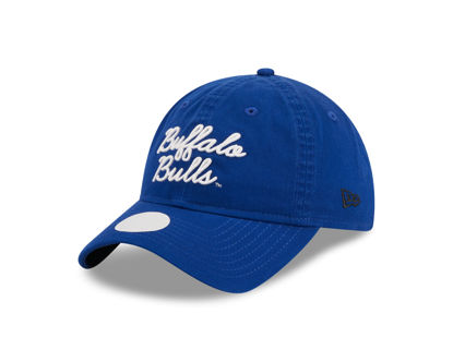 blue hat with "Buffalo Bulls" stacked in white in script font