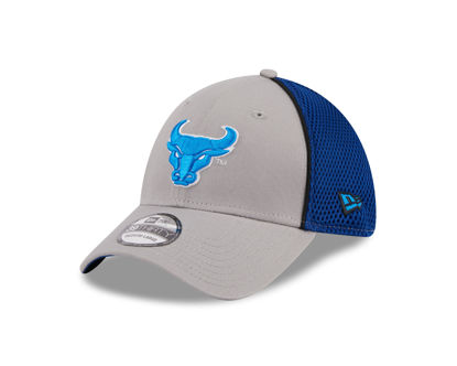 product image of grey front and blue back hat with spirit mark on the front in ub blue with white outline
