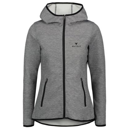 dark grey full-zip sweatshirt with hood and black trim and zipper