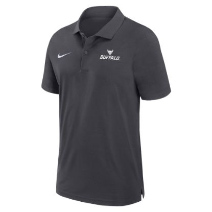 short sleeve grey Nike polo with Bull+BUFFALO stacked lock-up embroidered on left chest and nike swoosh on right chest